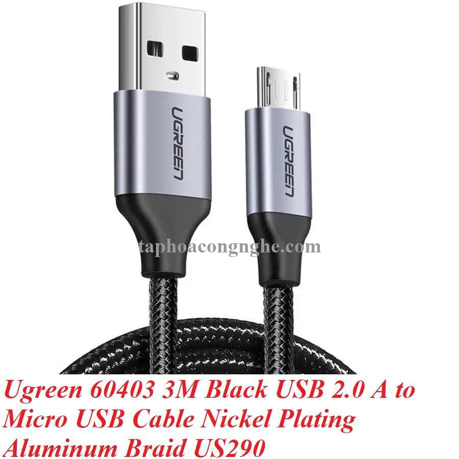 Ugreen 60403 3M QC3.0 màu đen đầu bọc nhôm chống nhiễu cáp Micro sang USB 2.0 sạc và truyền dữ liệu từ máy tính ra điện thoại US290 30060403